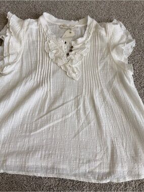 Together White Ruffle Pintuck Flutter Sleeve Blouse